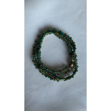 Kadın Bileklik - Değerli Taş Kristal ve Kum Boncuk İşleme Çift Dolama (BK-X03)